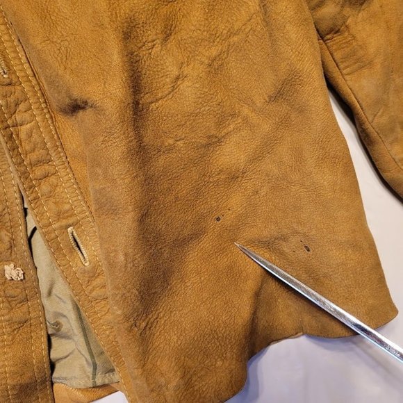 Vintage Robert Lewis Idea Heavy Leather Jacket Tan Distressed Men's Size 40 - Picture 13 of 16